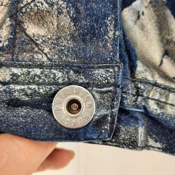 Vintage Parasuco Jeans Y2K Denim‎ Jean Jacket Metallic Silver Roses Size Small - Picture 5 of 12